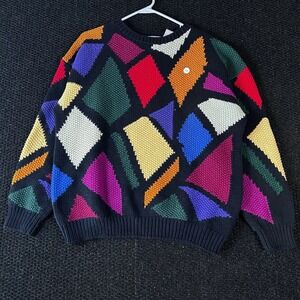 VTG Jacobsons Geometric Colorblock Knit Sweater Women's Large Multicolor